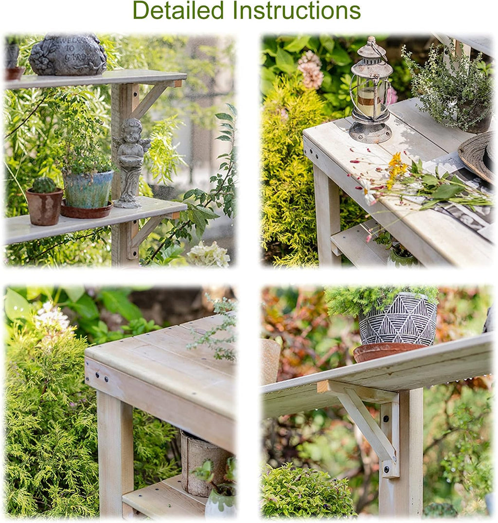 Wooden Outdoor Garden Potting Bench Work Station 4 Layer Multifunction Storage Flower Plant DIY Workstation for Patios,Courtyards