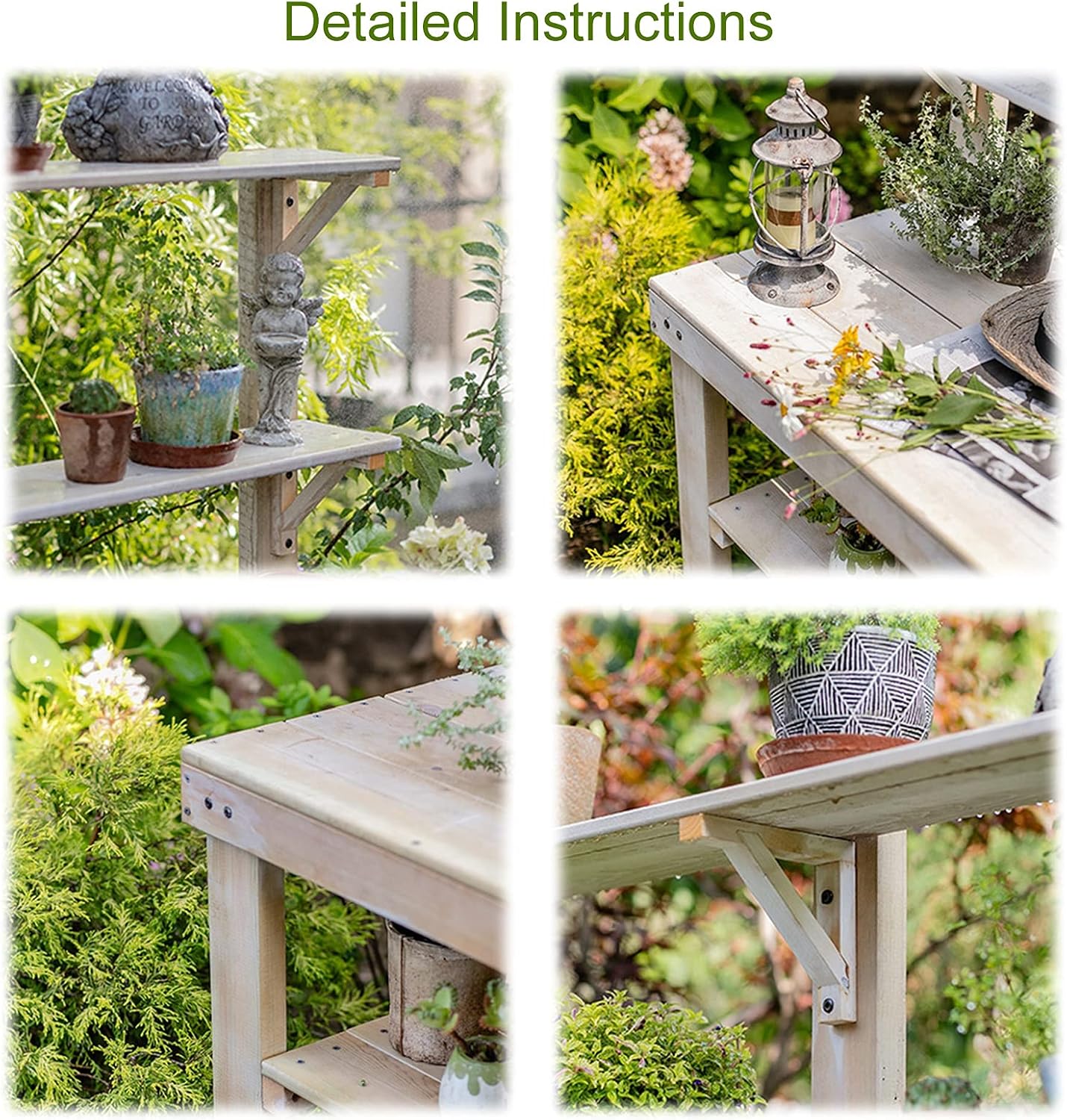 Wooden Outdoor Garden Potting Bench Work Station 4 Layer Multifunction Storage Flower Plant DIY Workstation for Patios,Courtyards