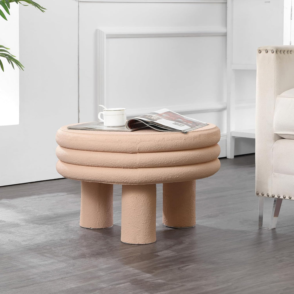 JONATHAN Y Rashida 13.5' Ribbed Polyresin Indoor Outdoor Table, Pink | Contemporary Curvy Minimalist Silhouette, Stacked Ring Motif, Tripod Pillar Base, Weather Resistant, Pink Frosted Finish