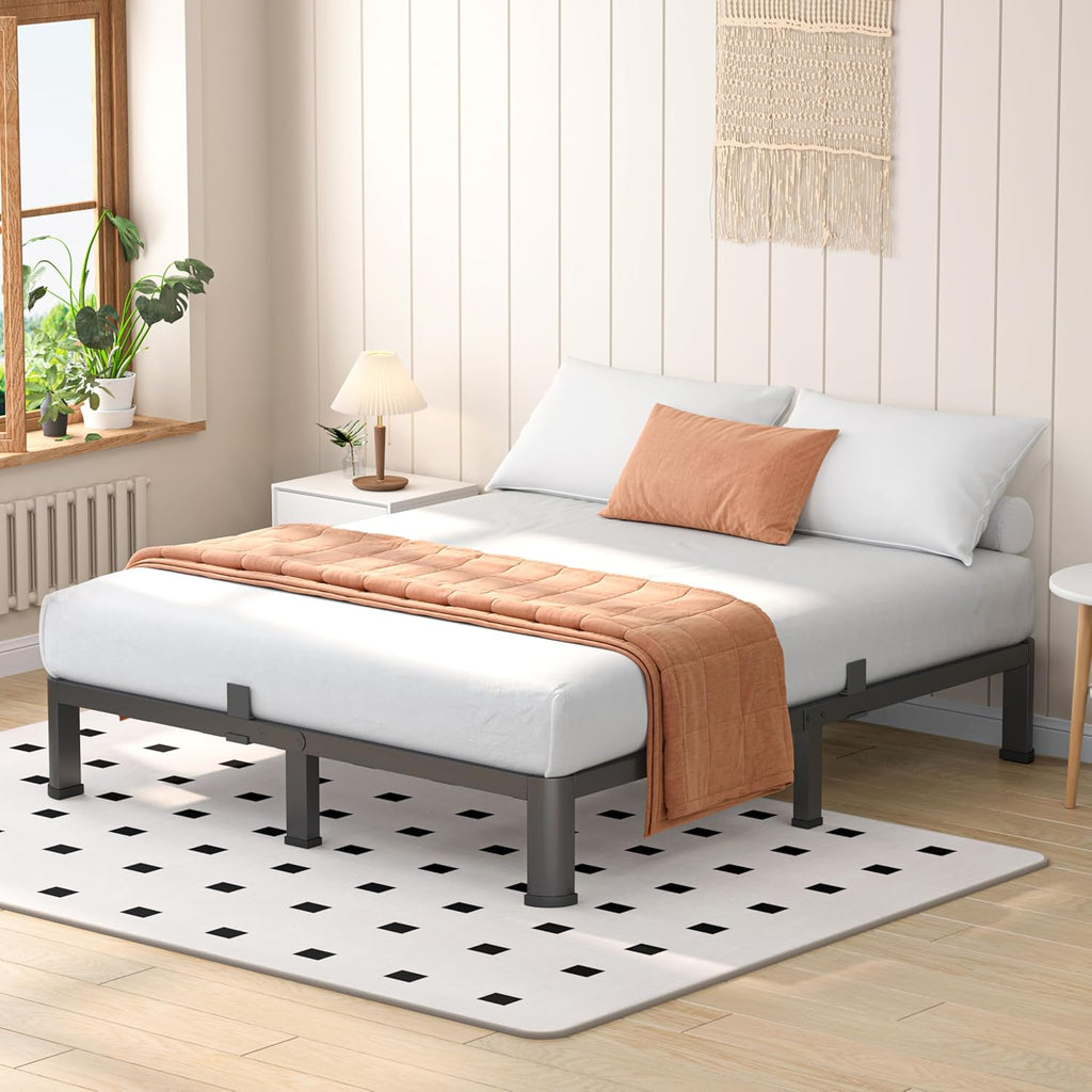 VIPSHOW 10 Inch Full Heavy Duty 3500 lbs Bed Frame with Round-Corner Legs & Anti-Squeak Design – Quick Assembly Metal Platform, No Box Spring Needed