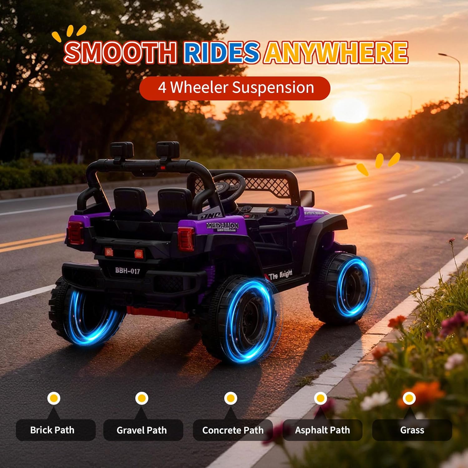 12V Ride on Truck，Kids Electric Car with Parent Remote Control| Features 3 Speeds Up to 6MPH, 2 * 550w Moto, Safty Belt，Spring Suspension, LED Lights, Music for Children Aged 2-8 Years(Purple