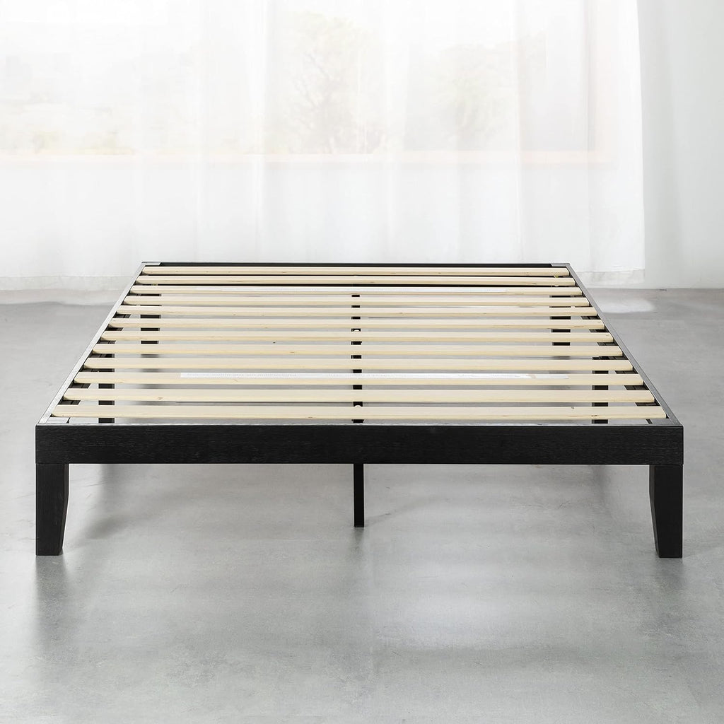 Mellow Naturalista Classic 12 Inch Solid Wood Platform Bed with Wooden Slats, Full, Black