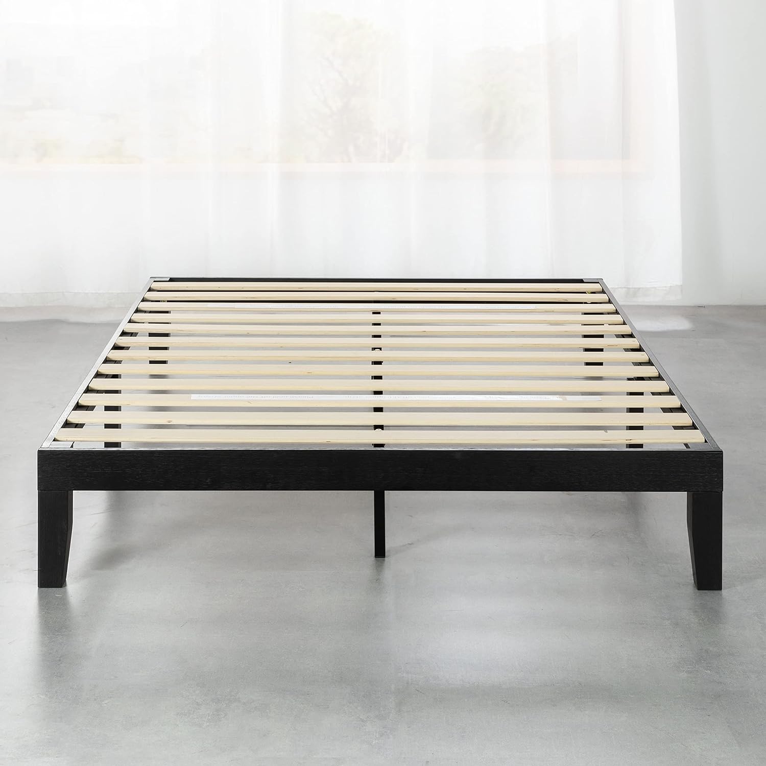 Mellow Naturalista Classic 12 Inch Solid Wood Platform Bed with Wooden Slats, Full, Black