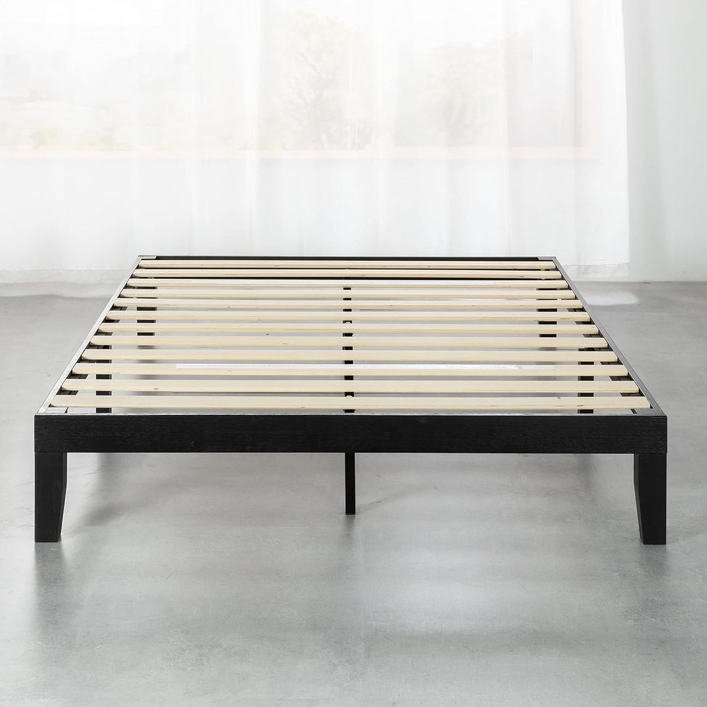 Mellow Naturalista Classic 12 Inch Solid Wood Platform Bed with Wooden Slats, Queen, Black