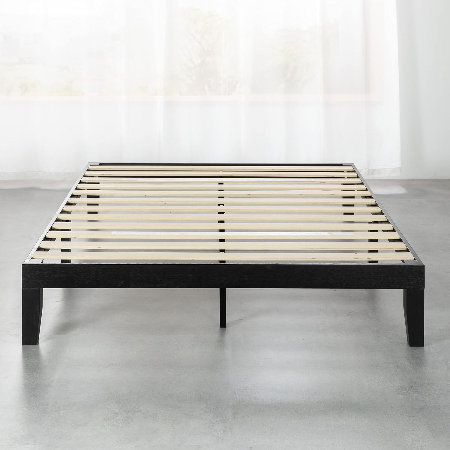 Mellow Naturalista Classic 12 Inch Solid Wood Platform Bed with Wooden Slats, Queen, Black