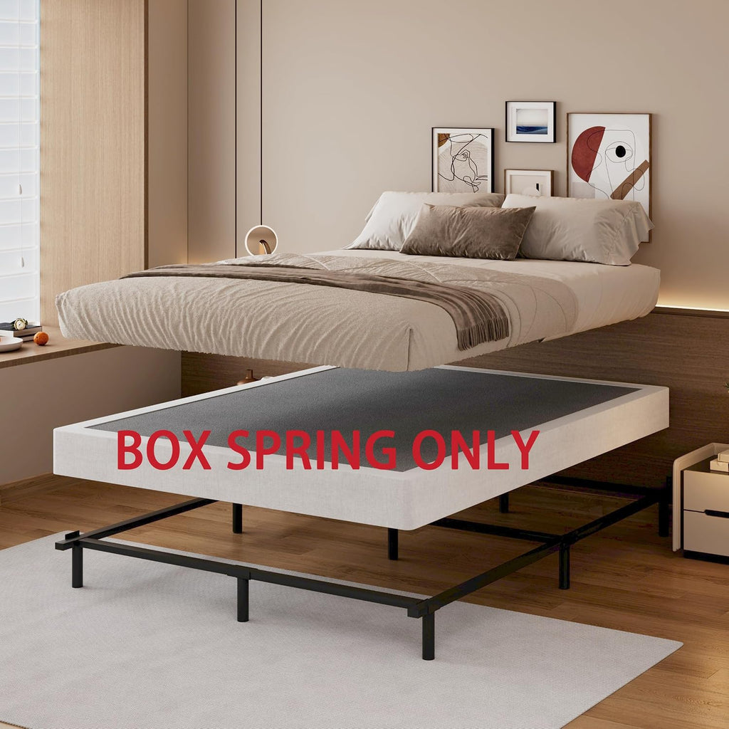 SHLAND Box Springs King 6 Inch High King Size Box Spring Strong Metal Frame Mattress Foundation with Fabric Cover, Box Spring King Size Bed, Easy Assembly
