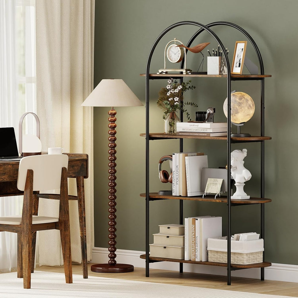 Giantex Arched Bookshelves Set of 2, 4-Tier Industrial Open Bookcase with Sturdy Metal Frame, Freestanding Display Storage Organizer for Living Room, Home Office and Bedroom, Rustic Brown