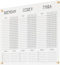 Horizontal Three-Child Clear Acrylic Chore Chart with Custom Sections (31'W x 23'H, Champagne Gold Standoffs)