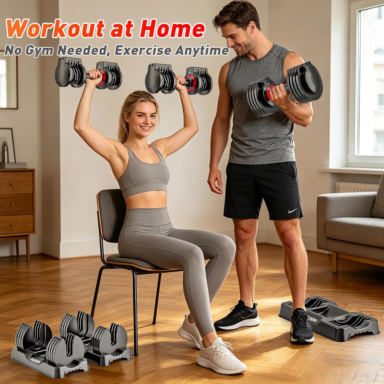 25/55lb Pair Adjustable Dumbbell Set, Adjustable Dumbbells Set of 2, 5 in 1/10 in 1 Free Weights Dumbbells Set with Anti-Slip Texture Handle, Weight Set For Home Gym Suit both Men and Women