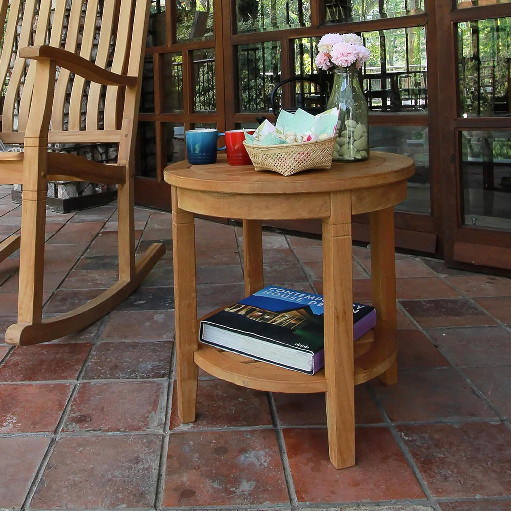 Cambridge Casual Arie Wood Patio Side Table, Plantation Teak, 24 Inch/Natural Teak