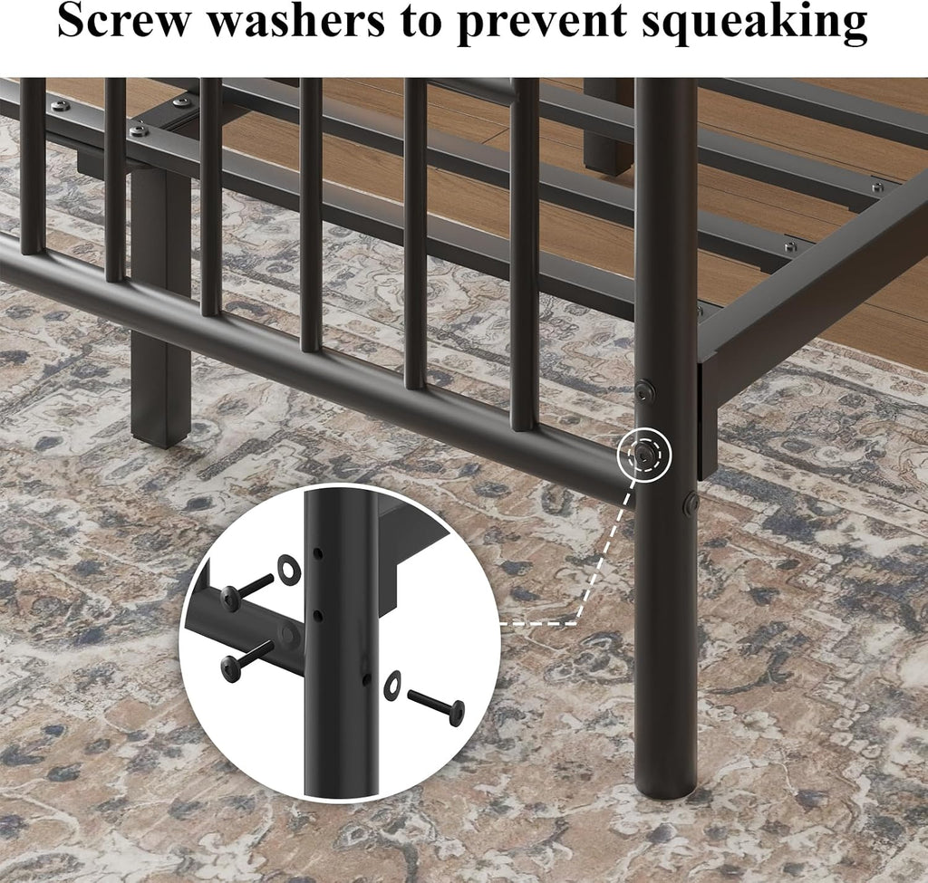 LOEWAY Full Metal Bed Frame with Classical Headboard and Footboard, Platform Bed Frame with Sturdy Metal Slats Support, Adequate Under Bed Storage, No Box Spring Needed, Easy Assembly, Black