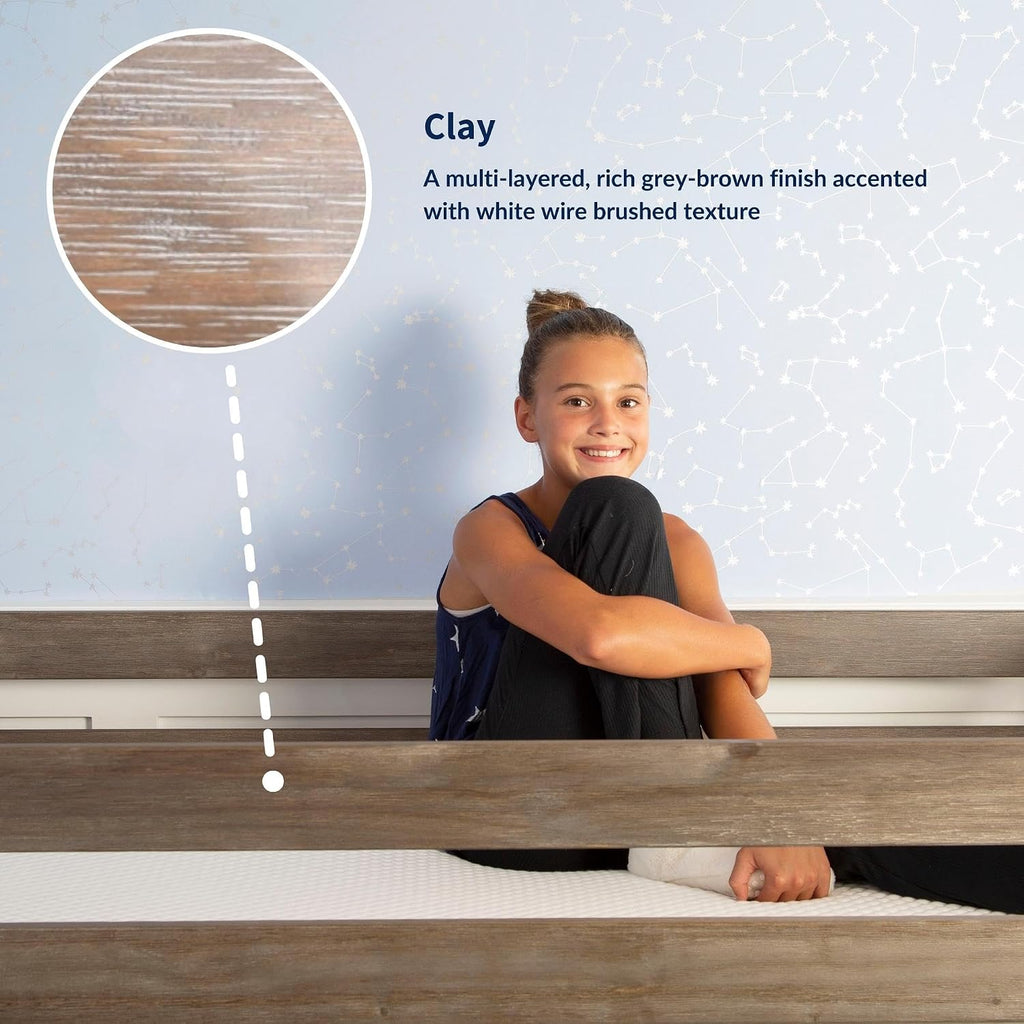 Max & Lily High Loft Bed, Twin Bed Frame For Kids With Bookcase, Clay