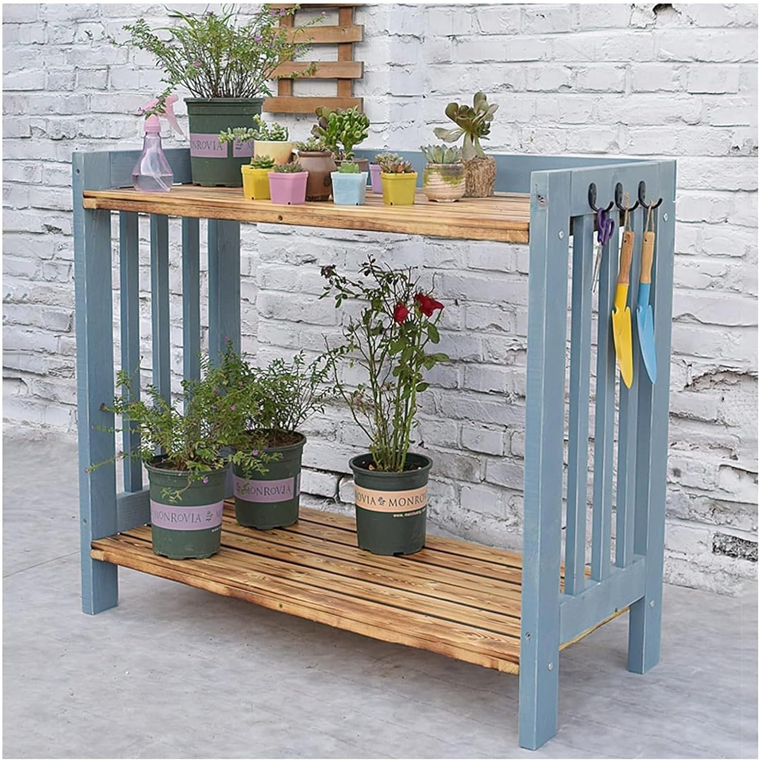 Potting Bench Table,Garden Potting Table, Wooden Garden Potting Bench Garden Work Bench Open Shelf Decorate Plant Gardening Workstation for Patio Courtyards Balcony, 100x45x90cm