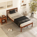 KOMFOTT Twin Size Wood Platform Bed Frame with Headboard, 16-Inch Mid-Century Wooden Bed Frame with Slats Support & 12' Under Bed Storage Space, Retro Mattress Foundation, No Box Spring Needed