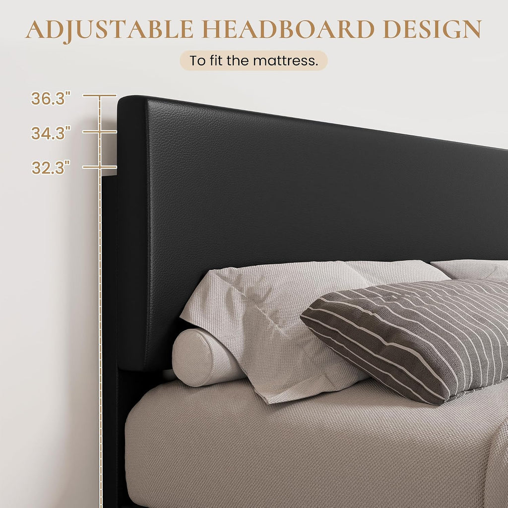 SHA CERLIN Full Size Platform Bed Frame with Clean Line Fabric & Adjustable Headboard, Wood Slats Support, No Box Spring Needed, Easy Assembly, Black