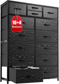 EnHomee Black Dresser with 10+4 Storage Drawers, Chest of Drawers, Sturdy Metal Frame & Wood Top, Bedroom, Hallway, Closets, Living Room, 52.2' H x 37.4' W x 11.8' D