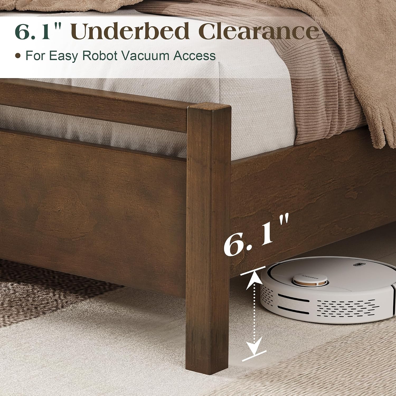 AMERLIFE Full Size Solid Wood Bed Frame with Headboard, Minimalist Platform Bed with Wooden Slats Support/No Box Spring Needed/Easy Assembly/Noise-Free, Dark Brown