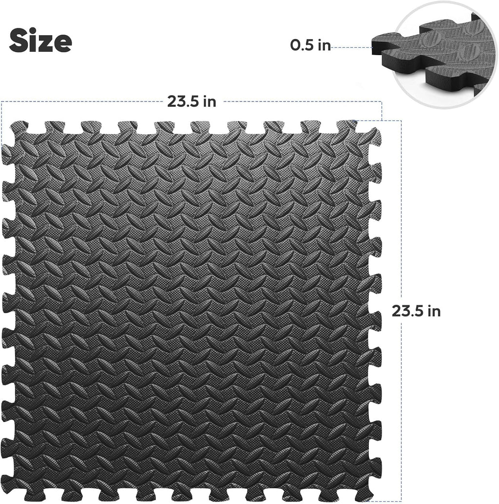 36 Pack Home Gym Mat, Puzzle Exercise Mat, EVA Interlocking Foam Floor Tiles for Home Workout Equipment and Kids' Play Areas - Blue, 24 in x 24 in x ½ in - (Black, 36 Pack (144 SQ FT))