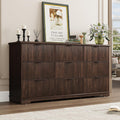 Fluted 9 Drawers Dresser for Bedroom, 63' Wood Dresser with Power Outlet and Deep Drawers, Wide Chest of Drawers, Modern Closet Dressers for Living Room, Upgraded Version with Wooden Drawers, Brown