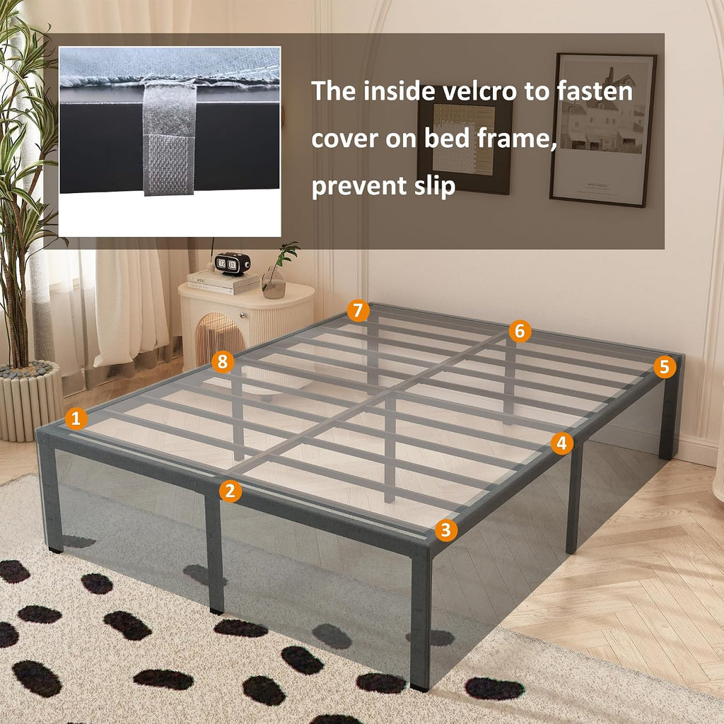 Maenizi California King Bed Frames with Fabric Cover, 18 Inch Heavy Duty Metal Platform Support Up to 3000 lbs with Steel Slat, No Box Spring Needed, Easy Assembly, Noise Free, Black