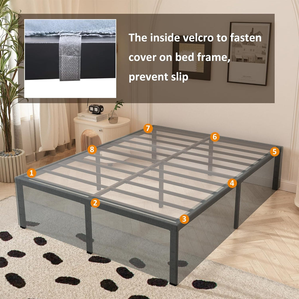 Maenizi 18 Inch King Bed Frame with Fabric Cover, Heavy Duty King Platform Bed Frame Support Up to 3000 lbs, Easy Assembly, Noise Free, Black
