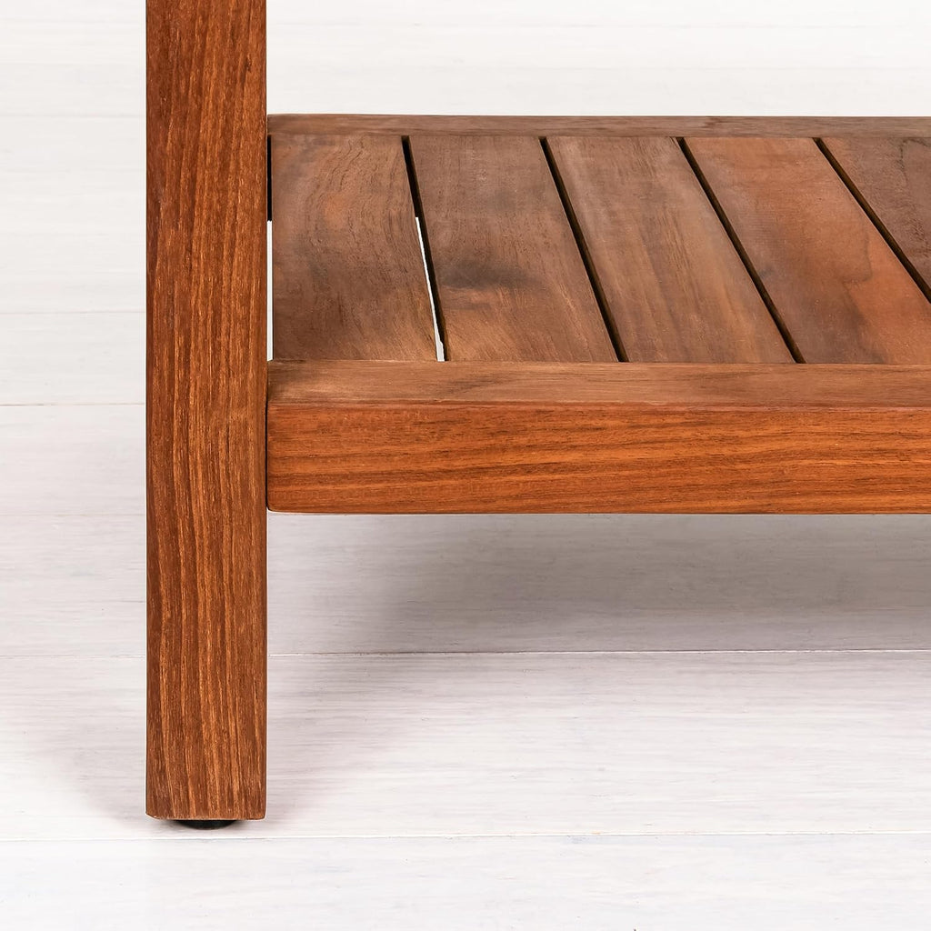 Best Home Fashion Teak Shower Bench Table with Shelf, Large Side Table for Bathroom and Spa - 14' W x 30' L x 18' H