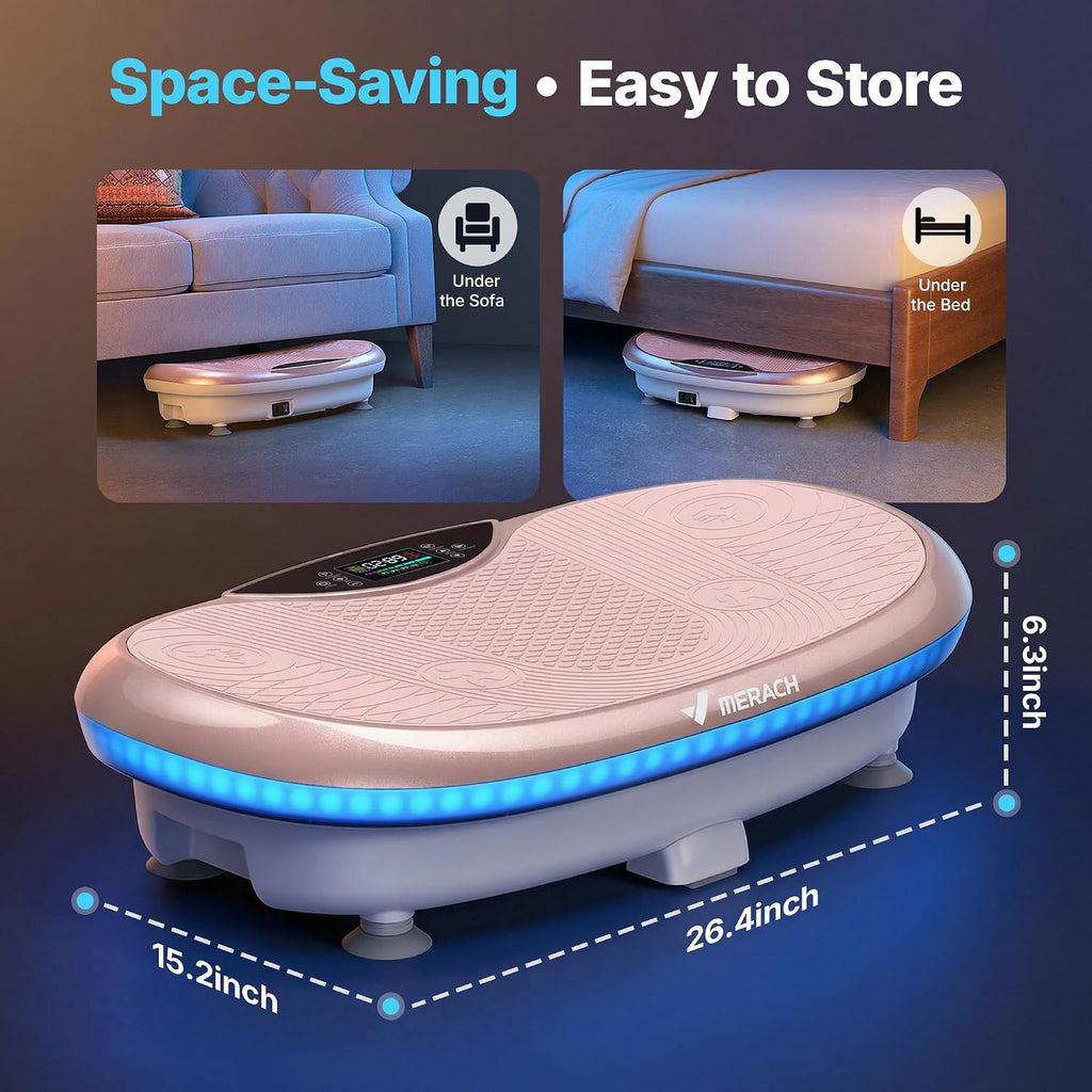 MERACH Vibration Plate Exercise Machine, 4D Whole Body Workout Vibrating Platform for Lymphatic Drainage Weight Loss Muscle Activation, Home Fitness Equipment with Bluetooth Light Pull Cord