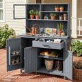 Potting Bench with Hutch, 65' H Solid Fir Wood Garden Workstation, Large Countertop,Patio Kitchen Island with Adjustable Shelves,Spice Rack, Side Hook and Drawer (Gray-Drawer)
