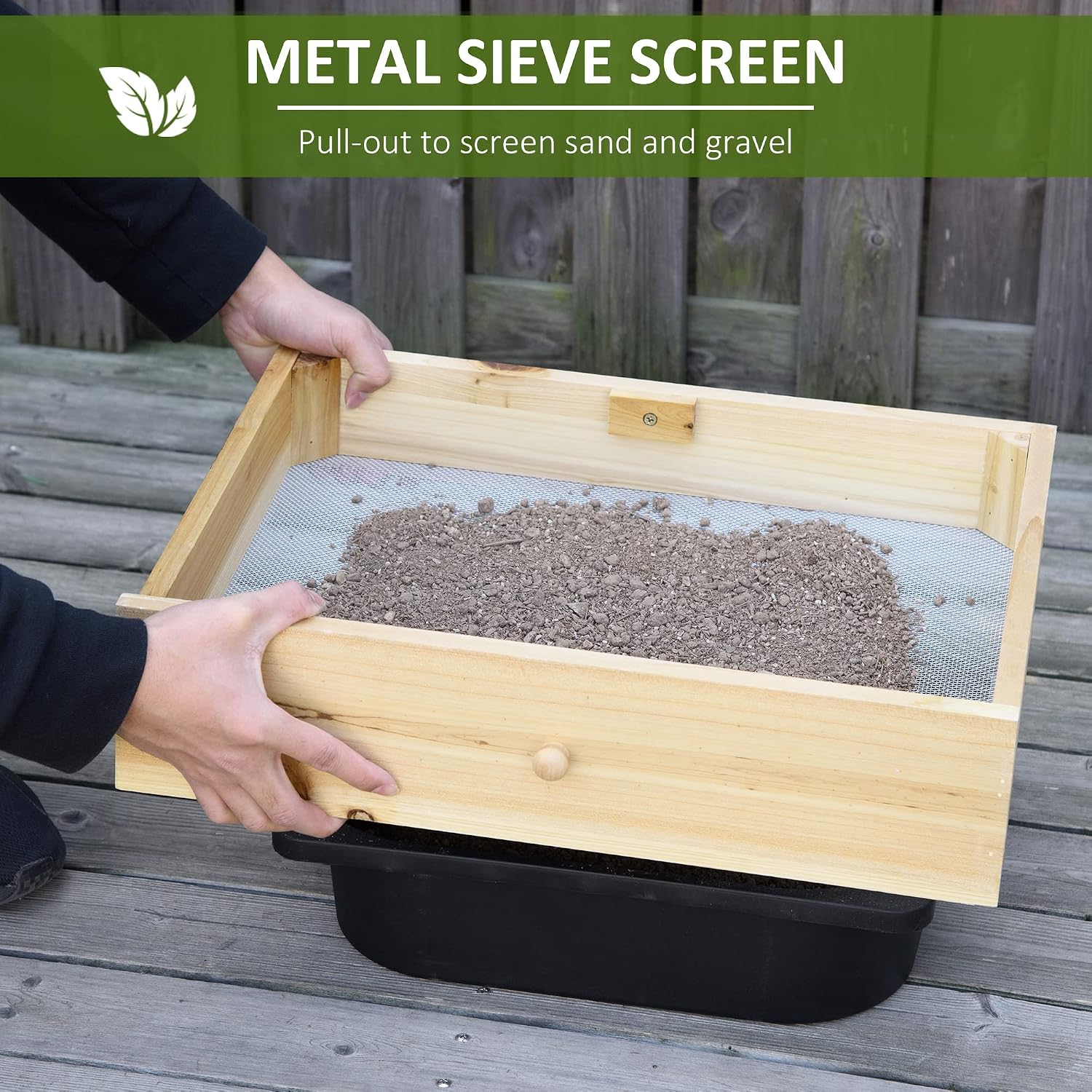 Potting Bench Table, Garden Work Bench, Workstation with Metal Sieve Screen, Removable Sink, Additional Hooks and Baskets for Patio, Courtyards, Balcony, Natural