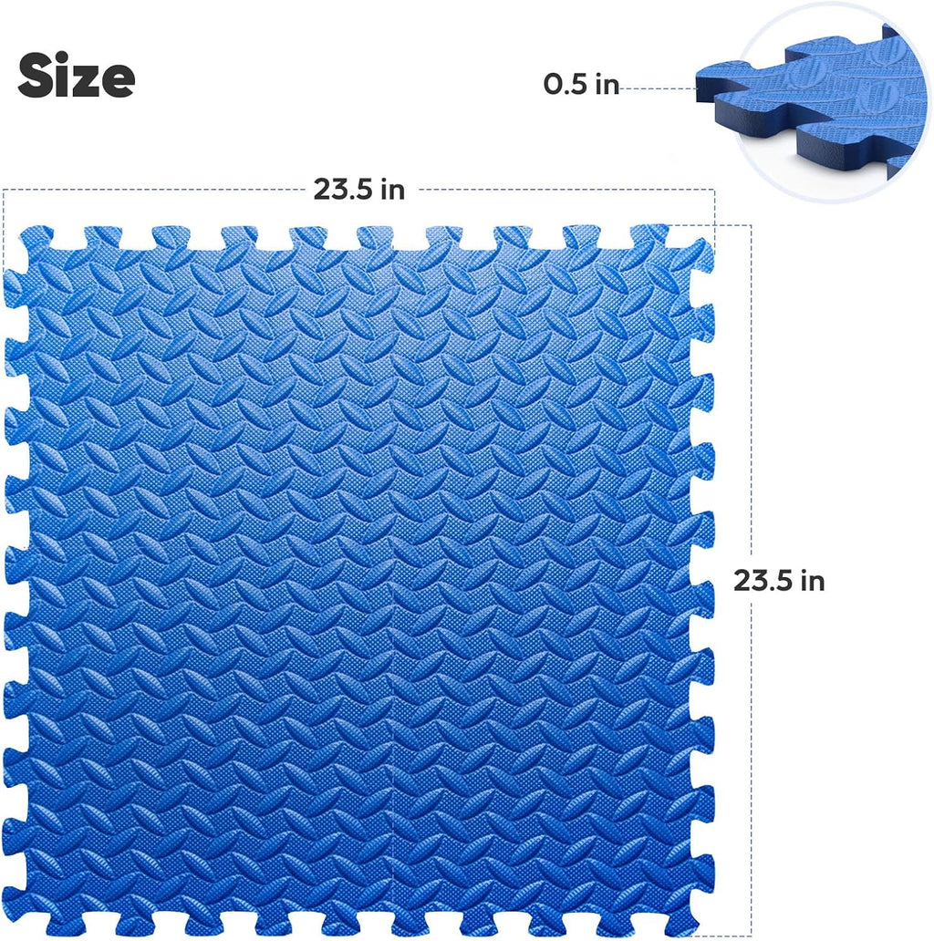 36 Pack Home Gym Mat, Puzzle Exercise Mat, EVA Interlocking Foam Floor Tiles for Home Workout Equipment and Kids' Play Areas -, 24 in x 24 in x ½ in, Blue 36 Tiles