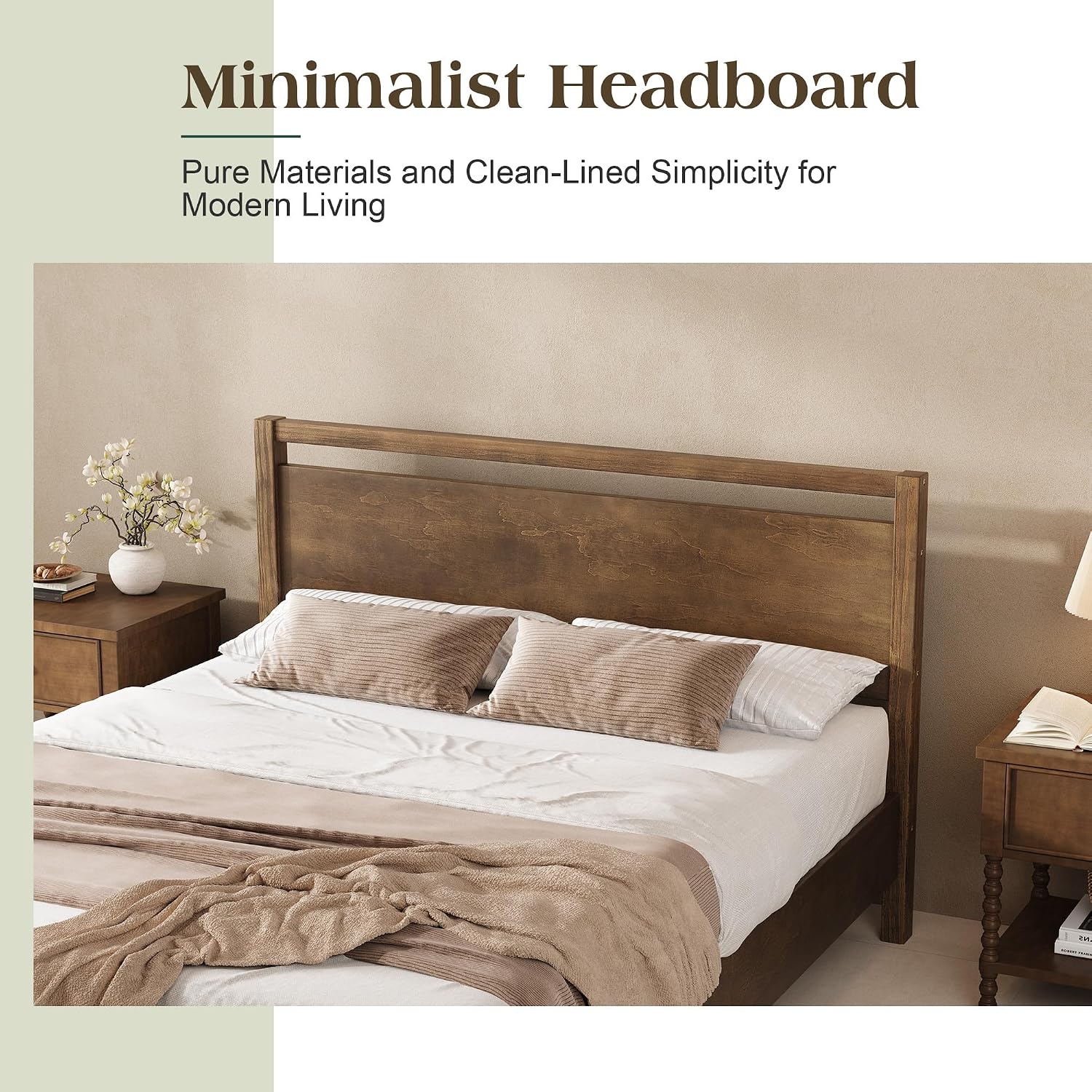 AMERLIFE Full Size Solid Wood Bed Frame with Headboard, Minimalist Platform Bed with Wooden Slats Support/No Box Spring Needed/Easy Assembly/Noise-Free, Dark Brown