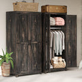 AMERLIFE Set of 2 Farmhouse Armoire Wardrobe Closet with 2 Barn Doors, 71'' Storage Cabinet with Shelf & Hanging Rod, Versatile Clothing Storage for Bedroom, Black Oak