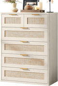 LEYAOYAO White Dresser for Bedroom Set of 2, 41' Tall Chest of Drawers, Modern 6 Drawers Boho Rattan Dressers with Storage, Dresser Wooden Closet Organizer for Living Room, Hallway