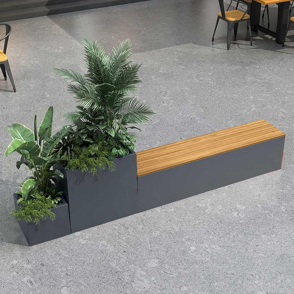 Bench with Planter Box, Outdoor Stainless Steel Raised Garden Bed with Bench DIY Assembly Weather-Resistant Planter Boxes for Flowers Fruit Vegetable Garden Bench(L200cm*D40cm*H60cm)