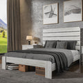 Queen Size Wooden Bed Frame with Headboard, Boho Platform Bedframe with Wood Slat Support, Sturdy and No Noise, Easy Assembly (Boho White, Queen)