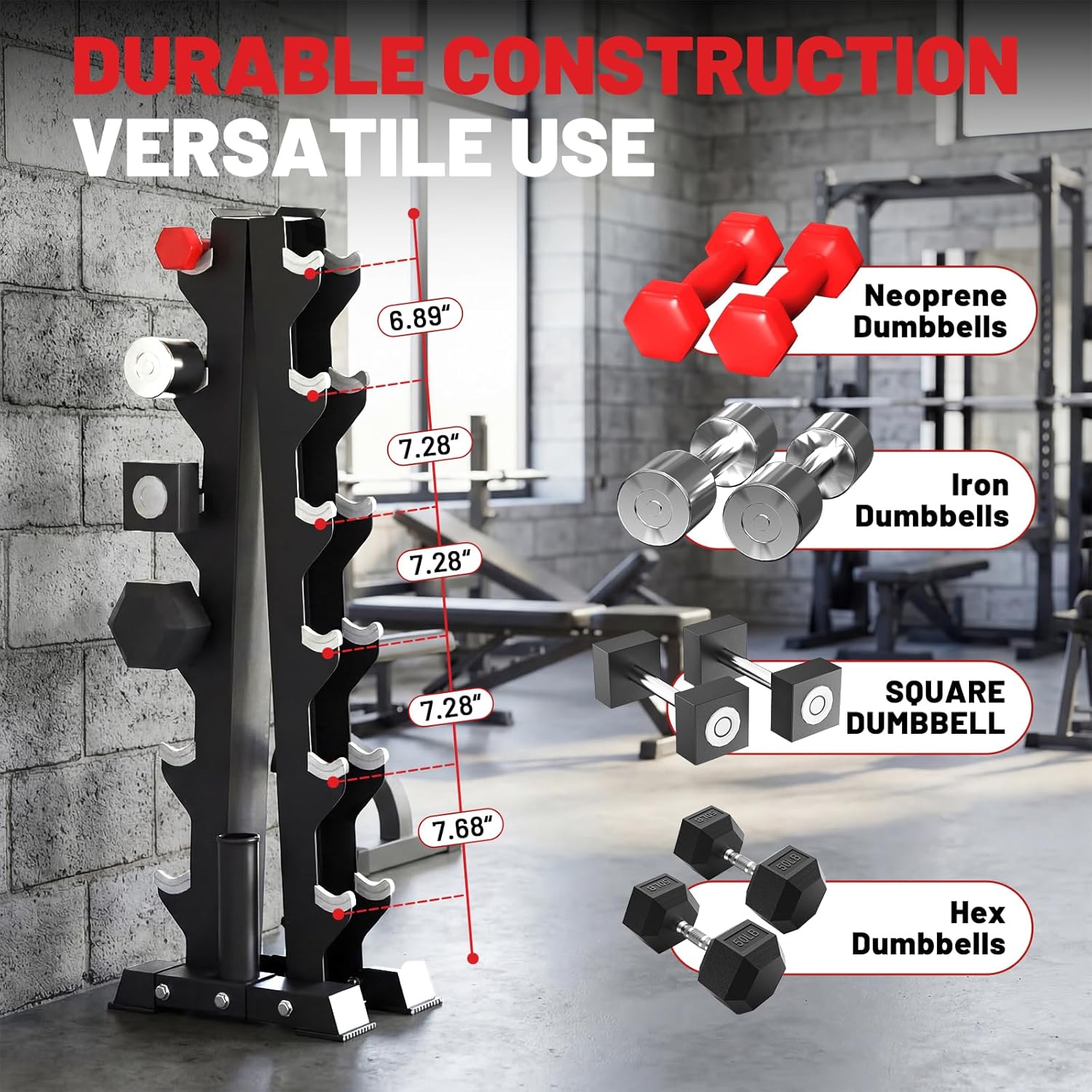 PAPABABE Hex Dumbbell Sets with Rack, 100-600lb Rubber Coated Dumbbell Weight Set and Storage Rack, Multiple Options Hand Weights for Strength Training