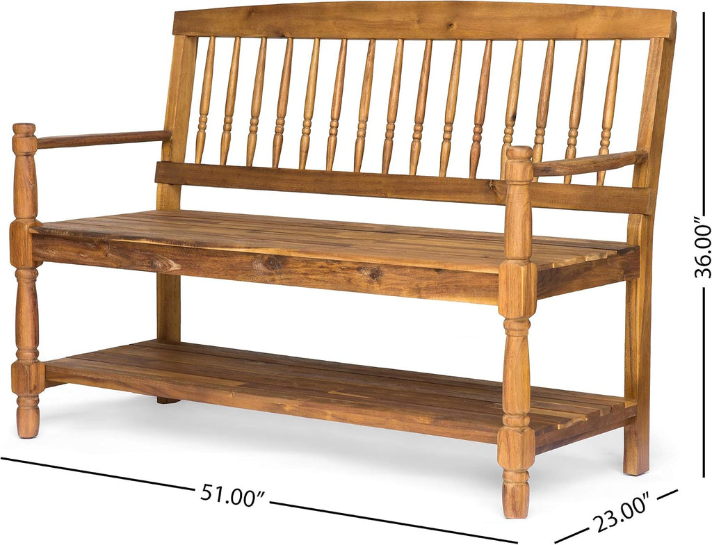 Great Deal Furniture Christopher Knight Home Cody Outdoor Acacia Wood Bench with Shelf, Teak Finish