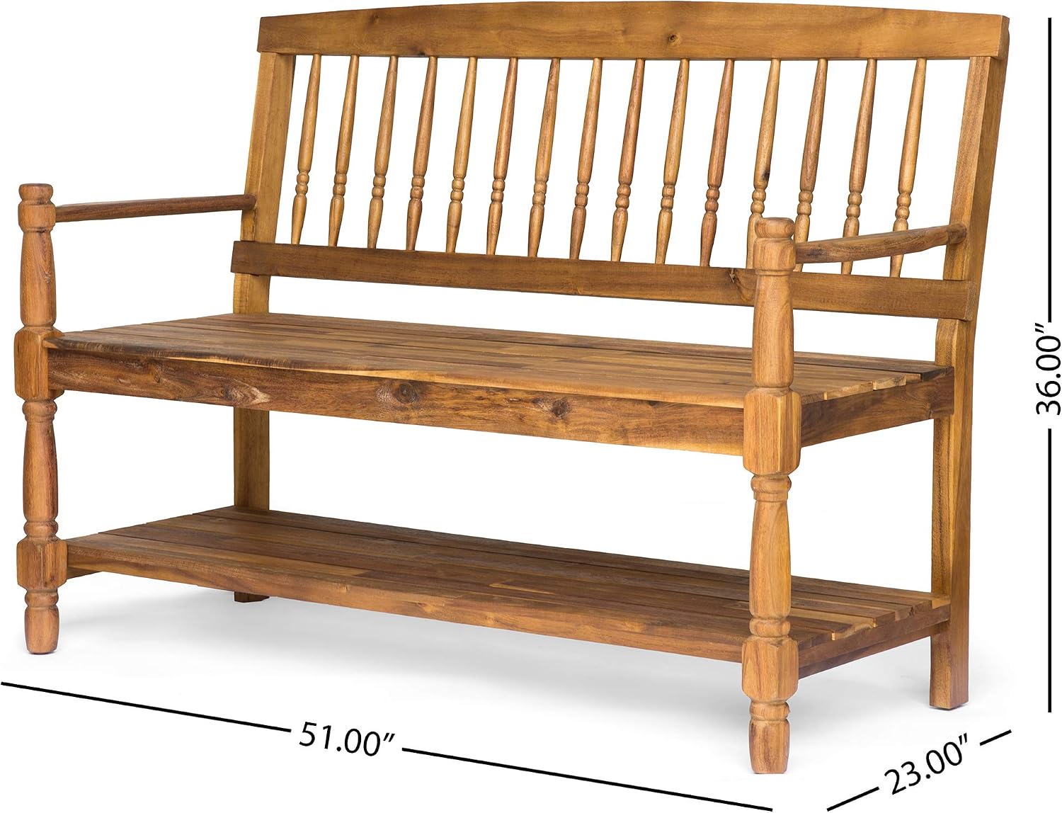 Great Deal Furniture Christopher Knight Home Cody Outdoor Acacia Wood Bench with Shelf, Teak Finish