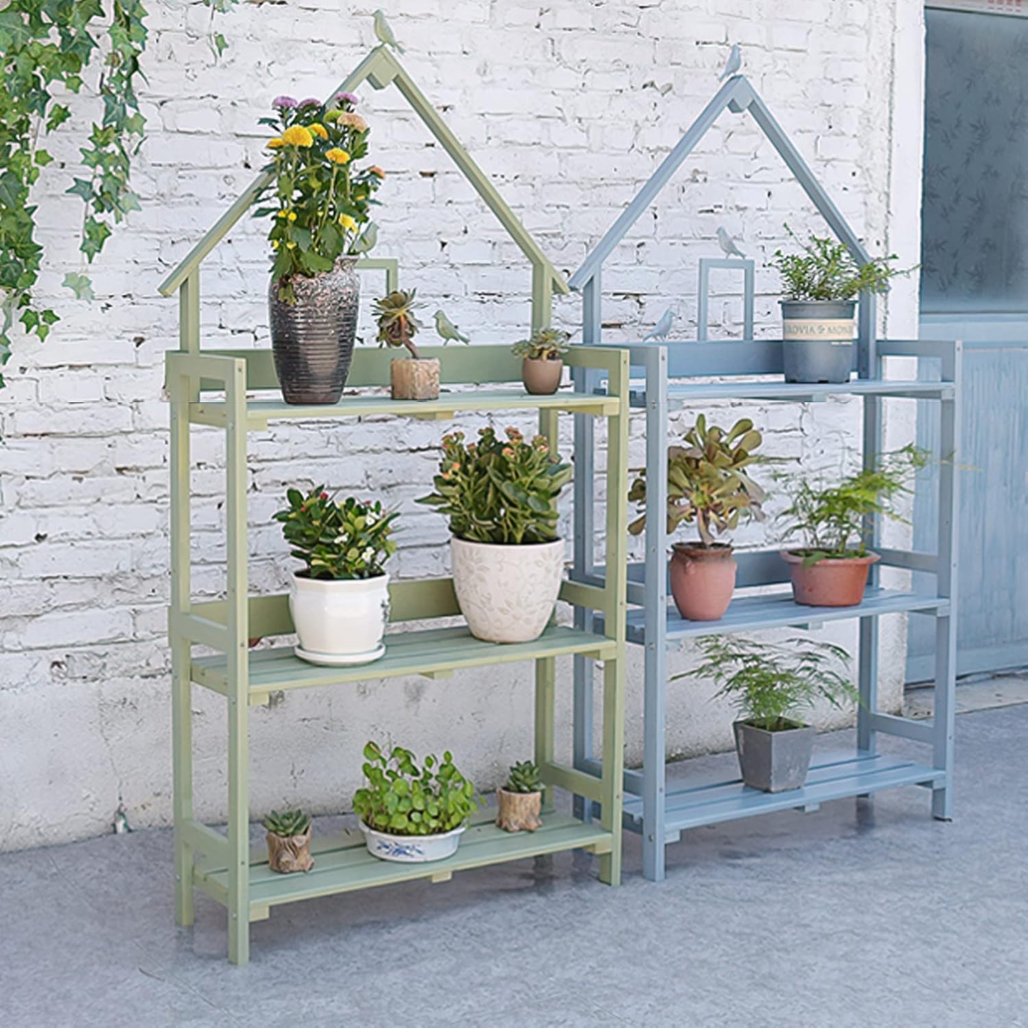 3-Tier Step Plant Shelves, Garden Potting Bench Table, Outdoor Garden Patio Storage Cabinet, Workstation Shed with Tabletop (Color : Blue, Size : 80x25x160cm)