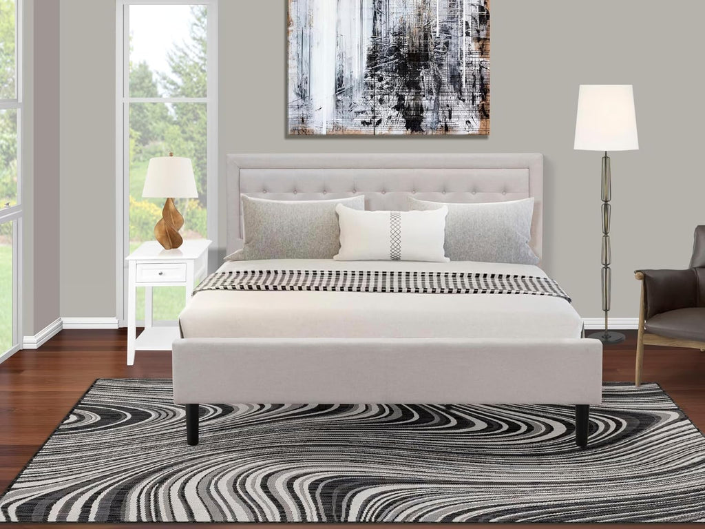 East West Furniture FN08K-1DE05 2-Piece Fannin Bedroom Set with 1 Wood Bed Frame and 1 Modern Nightstand - Reliable and Durable Construction - Mist Beige Linen Fabric