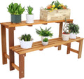 Sunnydaze 2-Tier Meranti Wood Plant Stand for Indoor and Outdoor Use - Garden Shelf with Teak Oil Finish for Patio, Porch, Balcony, and Living Room - Heavy Duty 100 lb Per Level Capacity - 47 in