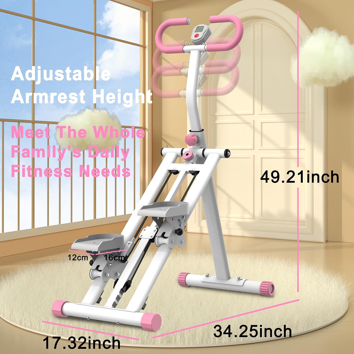 Stair Stepper for Home, 265lbs Vertical Climber Machine for Full-Body Exercise, Resistance Home-Upgrade Climber Fitness Equipment with Stable Frame Adjustable Handlebar for Women Men, Pink