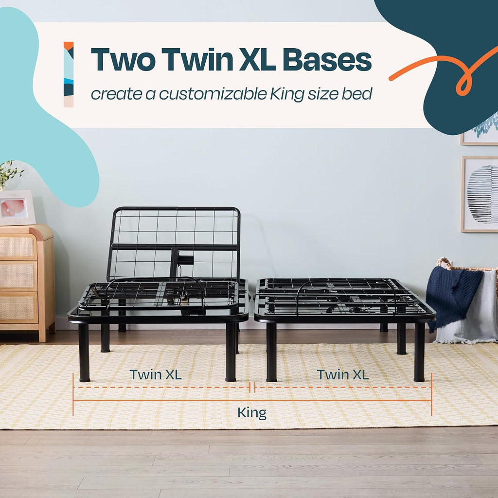 Linenspa Adjustable Bed Frame - Independent Head and Foot Incline - Powerful Quiet Motor - Easy Toolless Assembly - Lounging - TV - Working - Reading - Ergonomic - Electric Bed Base - Twin XL Size