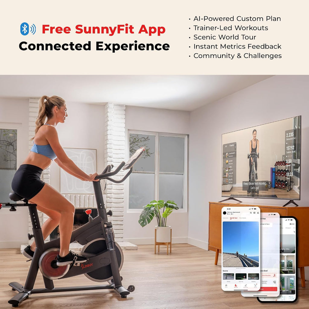 Sunny Health & Fitness Smart Magnetic Indoor Cycling Bike, Stationary Exercise Cardio Equipment, Free SunnyFit Training App