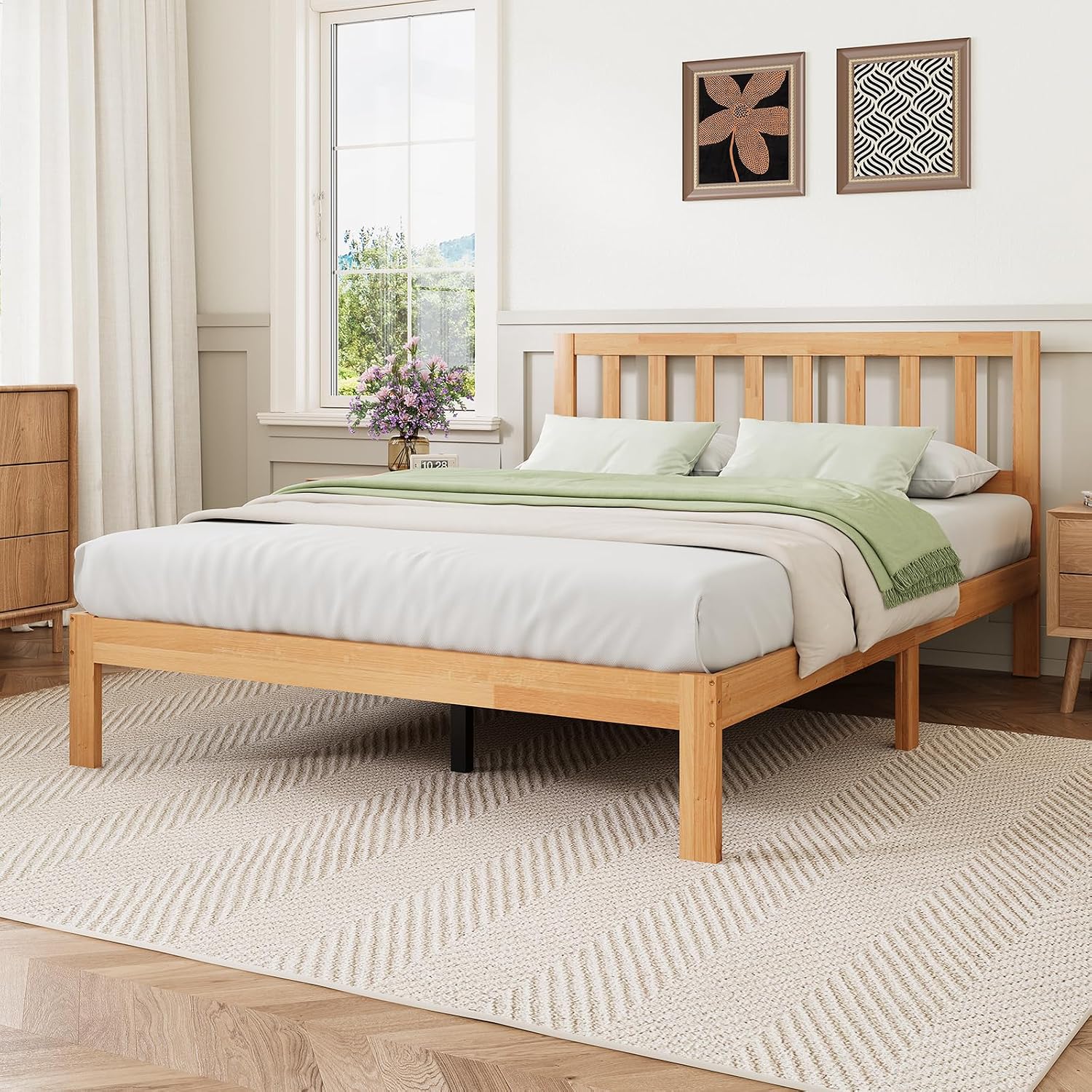 Novilla 12 Inch Full Size Bed Frame Solid Wooden Full Bed Frames with Headboard Wooden Classic Bed Frame Foundation, No Box Spring Needed, Easy Assembly, Natural Grain Wood