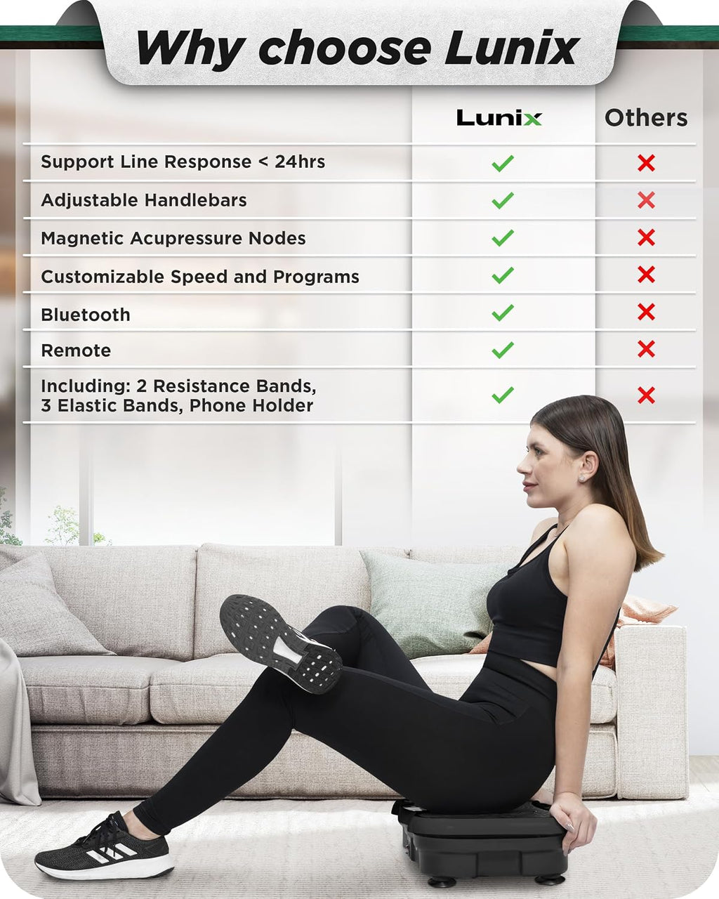 Lunix LX18 Vibration Plate Exercise Machine with Handles & Magnetic Acupoints, Power Platform for Lymphatic Drainage, Full Body Workout Home Fitness Equipment with Phone Holder