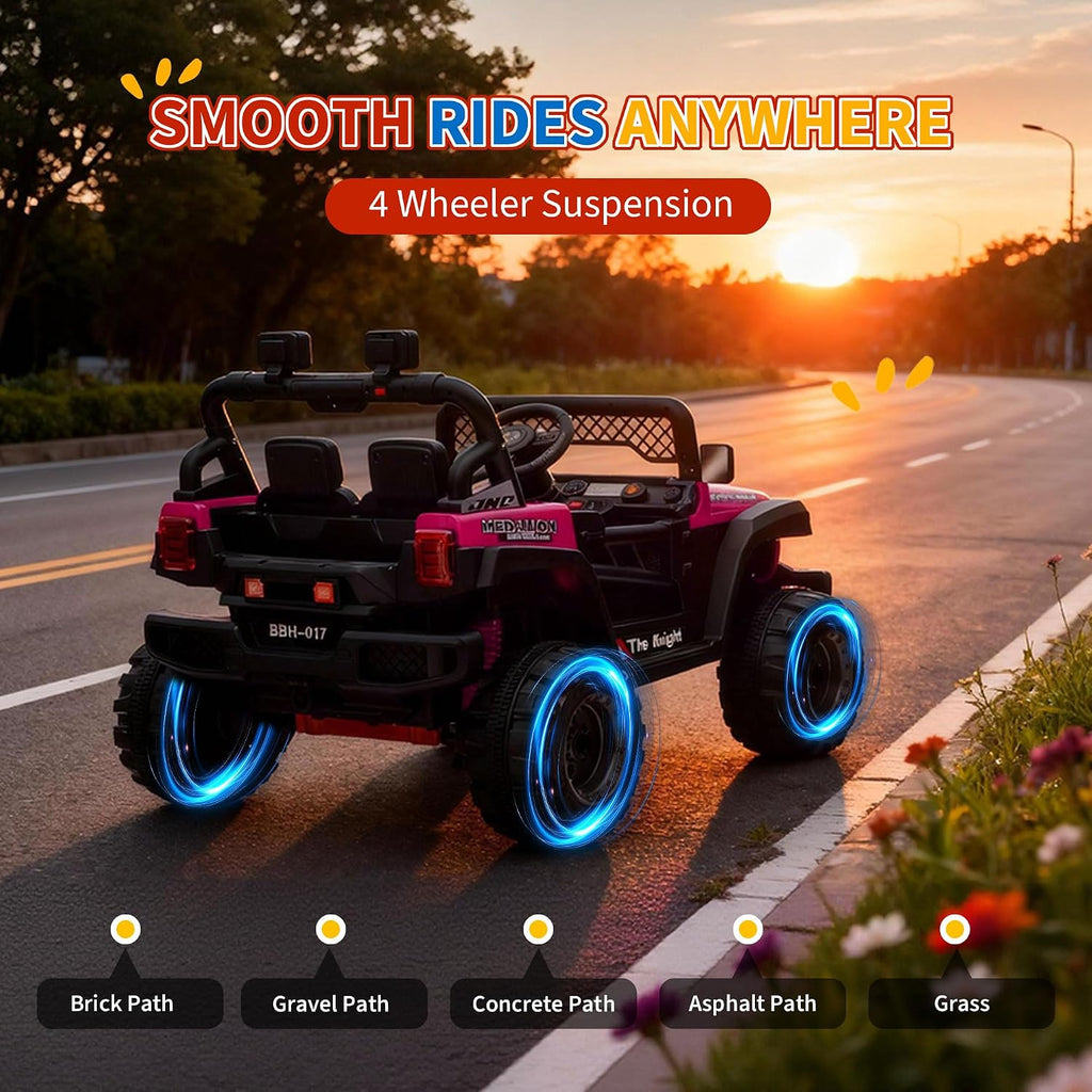 12V Ride on Truck，Kids Electric Car with Parent Remote Control| Features 3 Speeds Up to 6MPH, 2 * 550w Moto, Safty Belt，Spring Suspension, LED Lights, Music for Children Aged 2-8 Years（Rosy