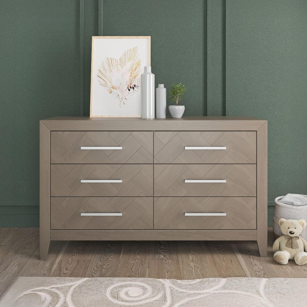 Child Craft Kieran Crib, Double Dresser and Chest Nursery Set, 3-Piece, Includes 4-in-1 Convertible Crib, Dresser and Chest, Grows with Your Baby (Crescent Gray)