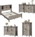AMERLIFE 4 Pieces Farmhouse Bedroom Set, Includes Queen Size Bookcase Headboard Bed Frame, 5 Drawer Tall Dresser, 47'' Dresser with 4 Drawers, 60' Dresser with 4 Drawers, Light Rustic Oak