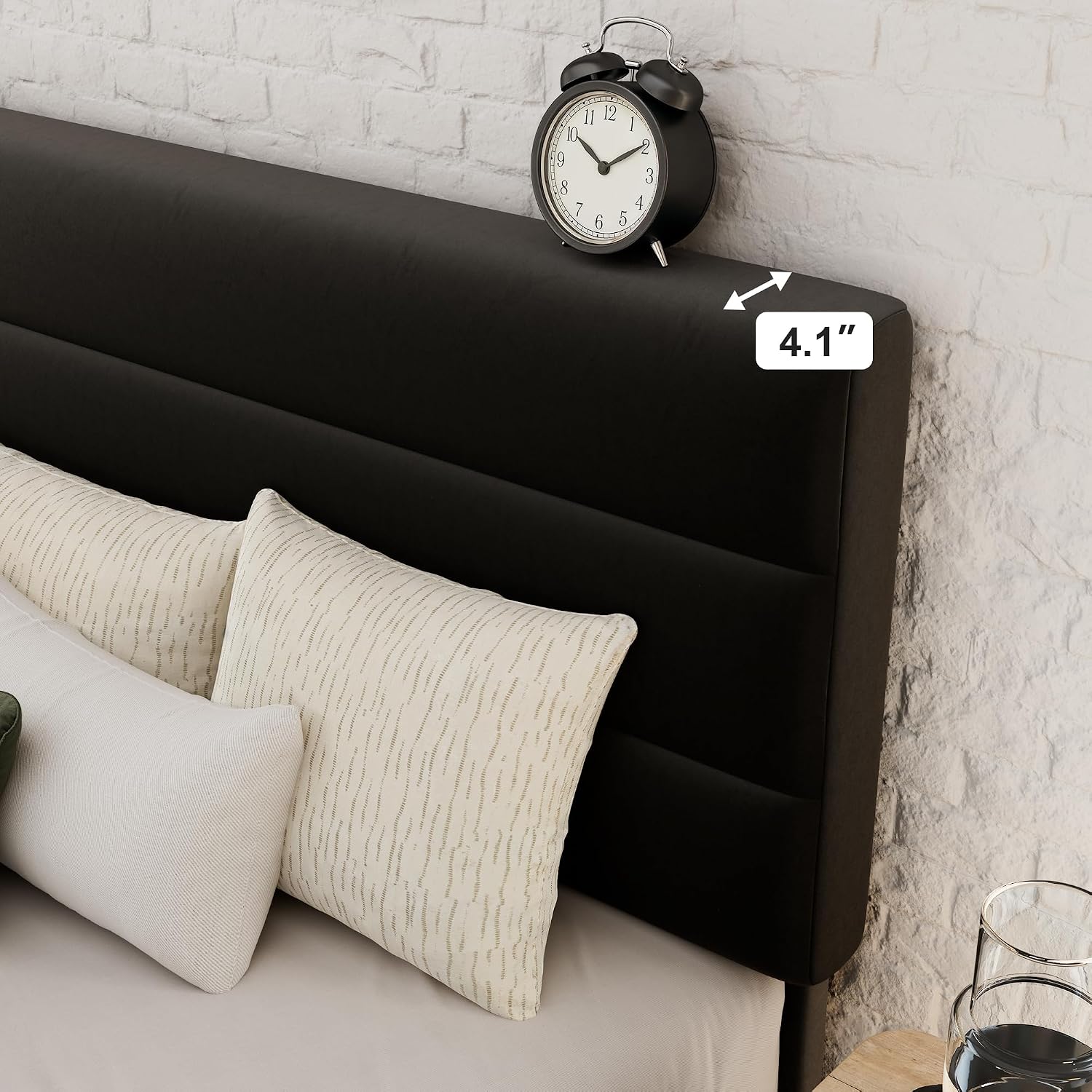 GOLDORO Full Size Platform Bed Frame with Upholstered Headboard, Wooden Slats Support, No Box Spring Needed, Easy Assembly, Black